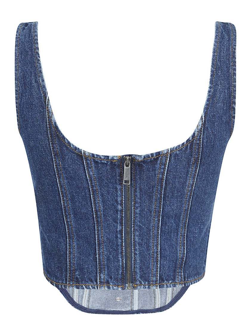 Self-Portrait Fitted Denim Corset Top