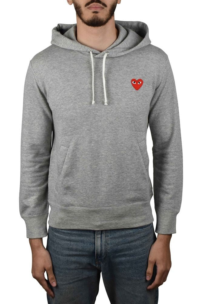 Comme Des Garçons Grey Cotton Hoodie With Embroidered Heart Detail