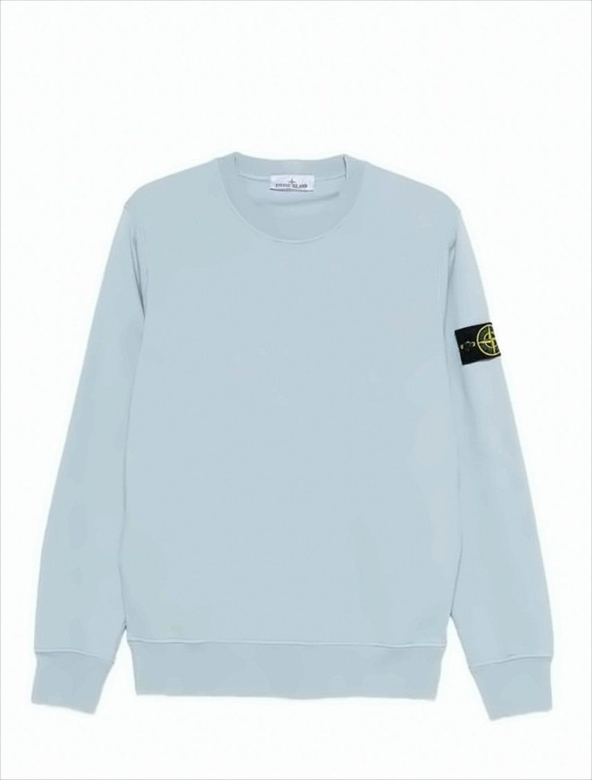 Stone Island Light Blue Long-Sleeve Crewneck Sweatshirt With Ribbed Cuffs
