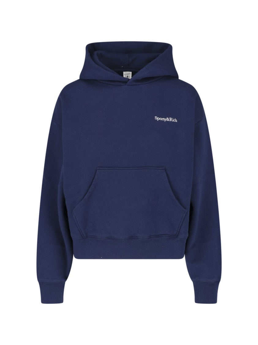 Sporty And Rich Navy Cropped Cotton-Blend Hoodie