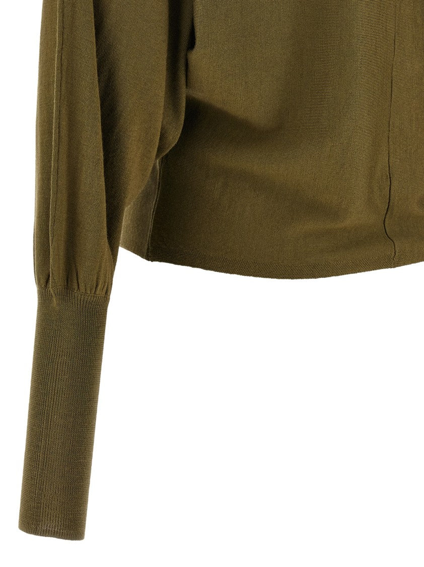 Nude Crewneck Wool Sweater With Bat Sleeves