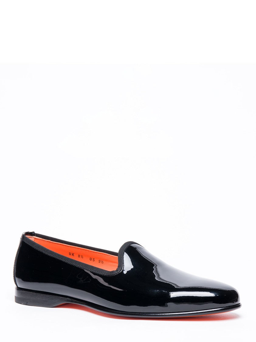 Santoni Glossy Black Patent Leather Loafers