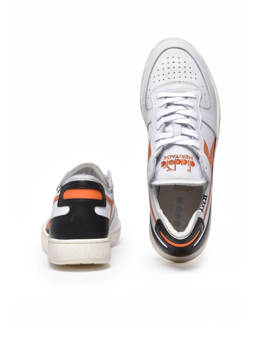 Diadora Heritage Grey Orange Leather Basket Row Sneakers
