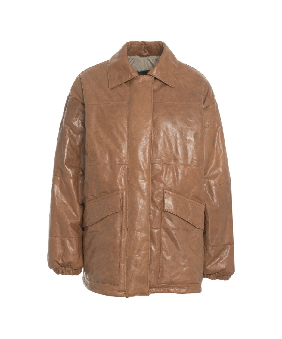 Giorgio Brato Oversized Brown Leather Jacket With Classic Collar