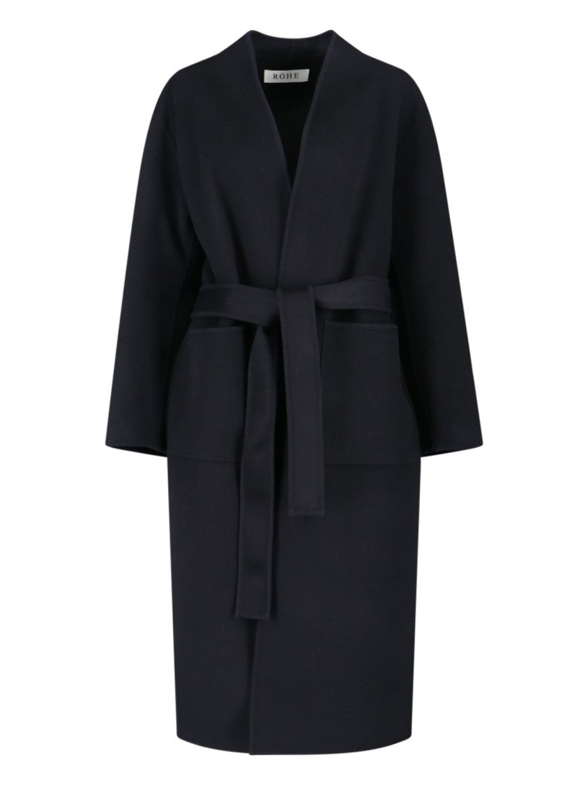 Róhe Black Wool Coat With Shawl Collar
