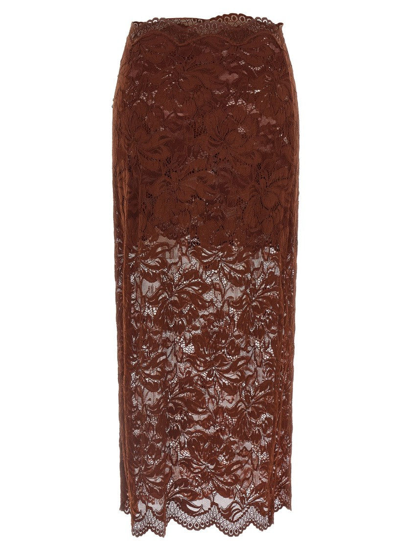 Paco Rabanne Stretch Lace Midi Skirt With Asymmetric Hem