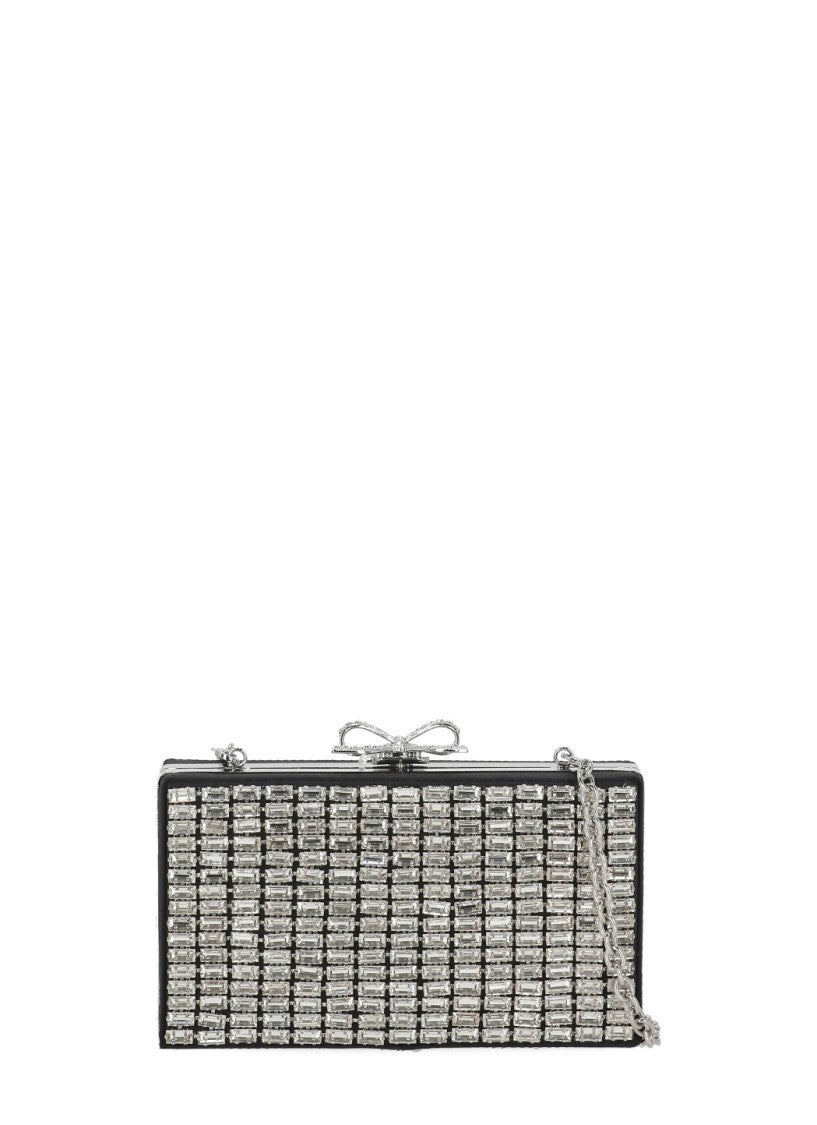 Self-Portrait Rectangular Black Handbag With Glitter Bow Closure