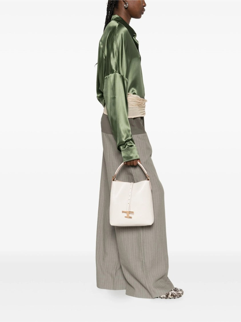 Tod's Neutral Secchiello T Timeless Pebbled Handbag