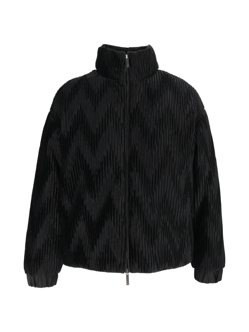 Emporio Armani Black Textured High Collar Cropped Down Jacket
