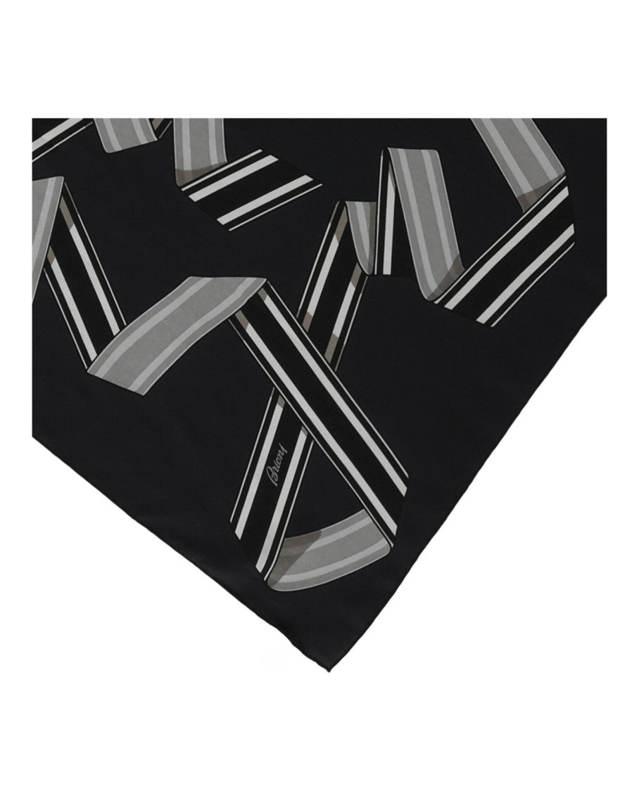 Brioni Patterned Silk Blend Scarf With Intricate Crisscross Ribbon Design