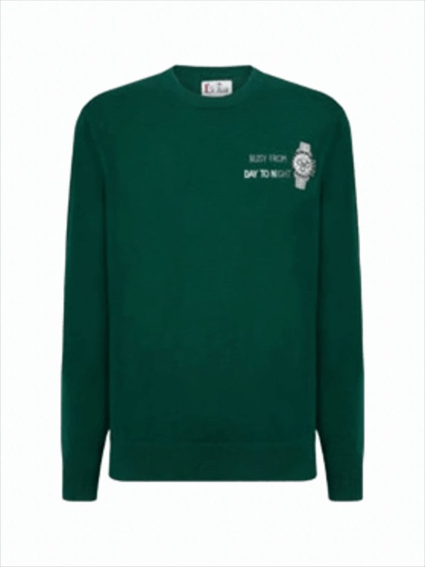 Mc2 Saint Barth Embroidered Green Crew Neck Knit Sweater