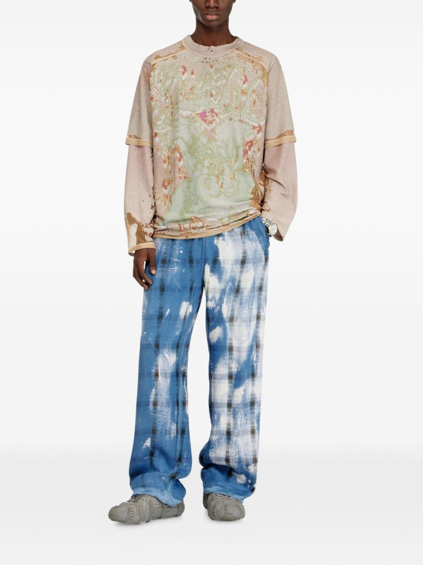 Diesel Distressed Abstract Print Silk Nylon T-Shirt