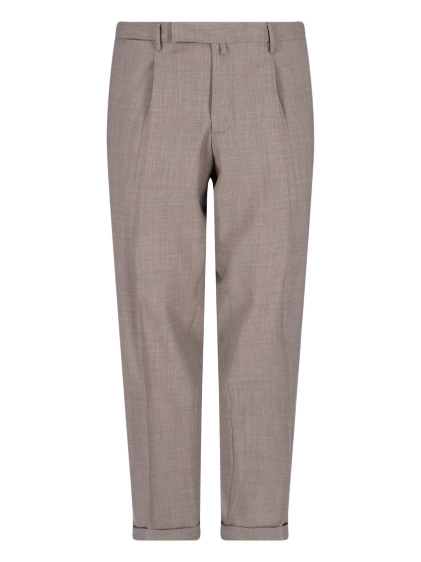 Briglia High-Waisted Brown Wool Trousers With Cuff Detail