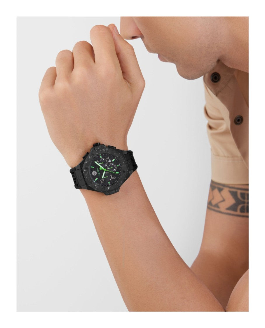 Philipp Plein Chronograph-Detail Black Silicone Watch With Textured Dial