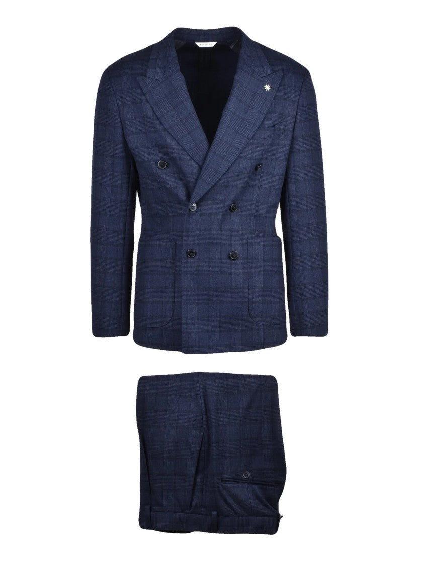 Manuel Ritz Blue Polyester-Blend Double-Breasted Formal Suit