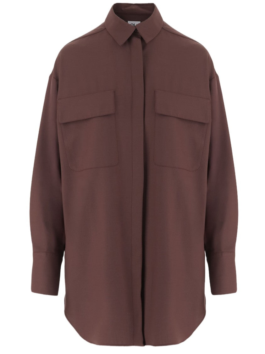 Ql2 Burgundy Stretch Wool-Blend Shirt With Concealed Button Closure