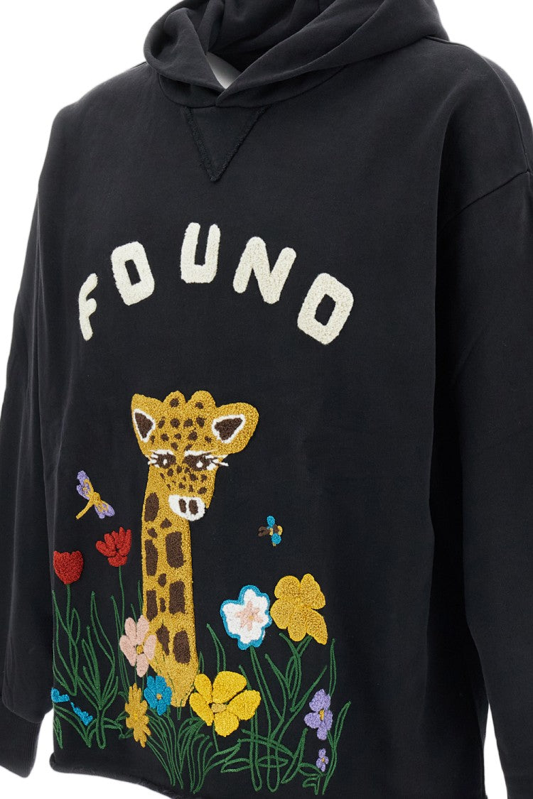 Found Embroidered Wildlife French Terry Cotton Hoodie