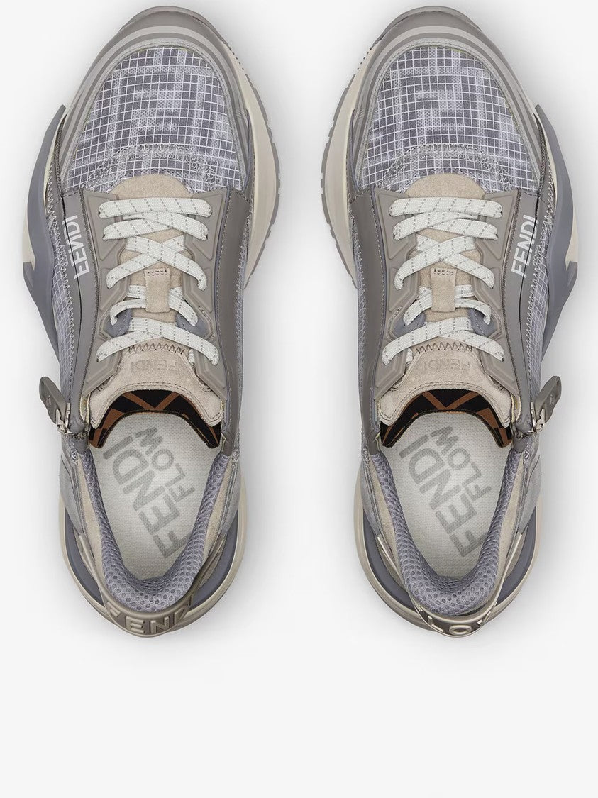 Fendi Grey Mesh Sculpted Sole Zipper Sneakers