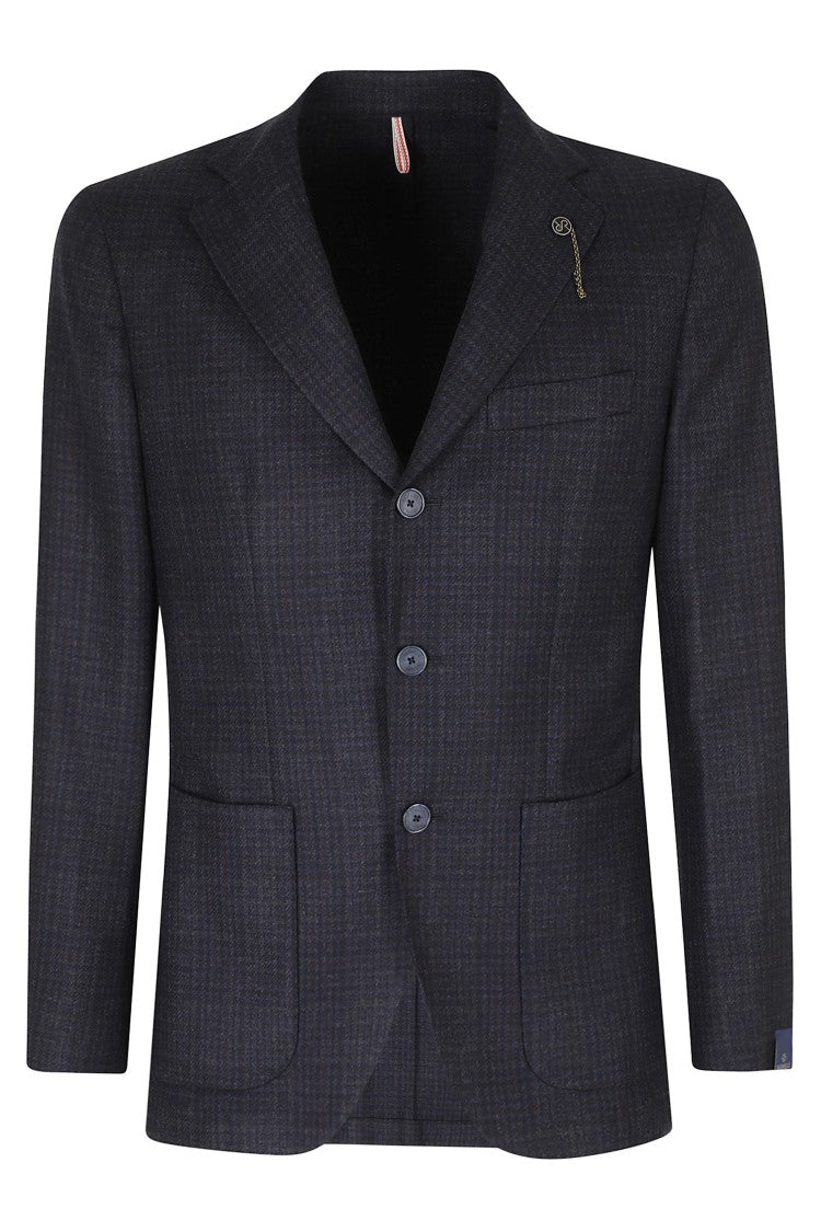 Santaniello Blue Welsh Check Pattern Wool Blazer