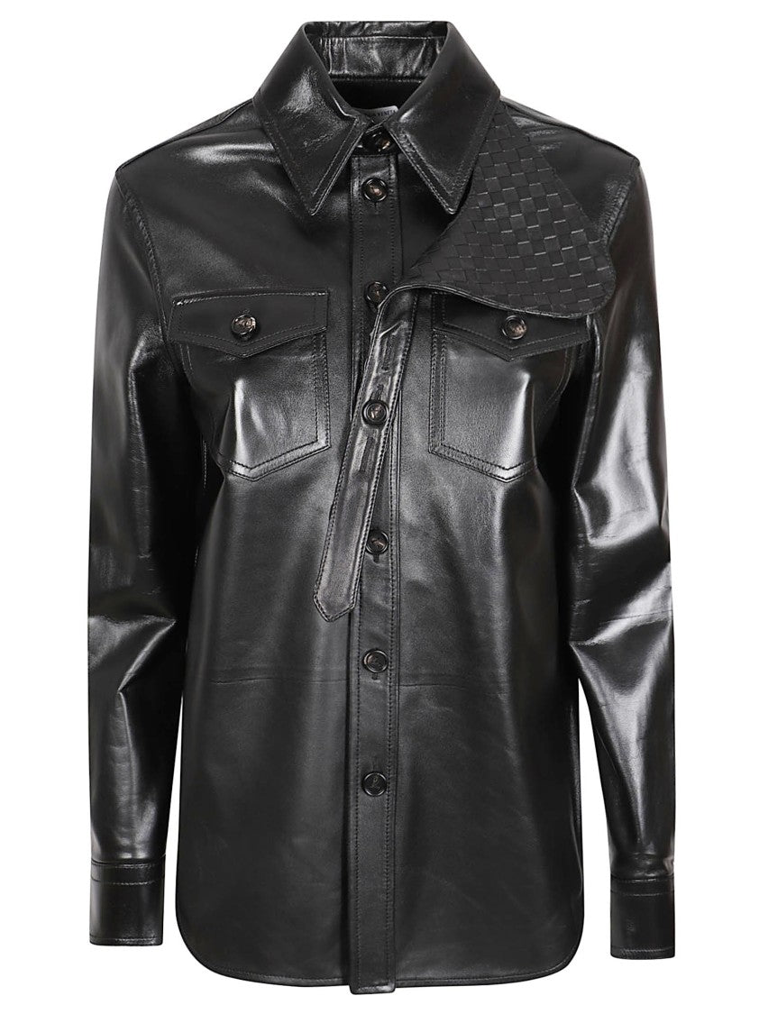 Bottega Veneta Glossy Woven Lambskin Leather Shirt
