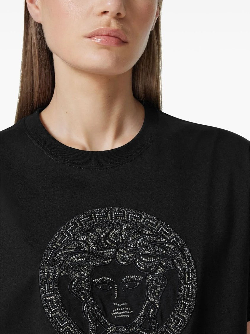 Versace Medusa Embroidery Microcrystal Cotton T-Shirt