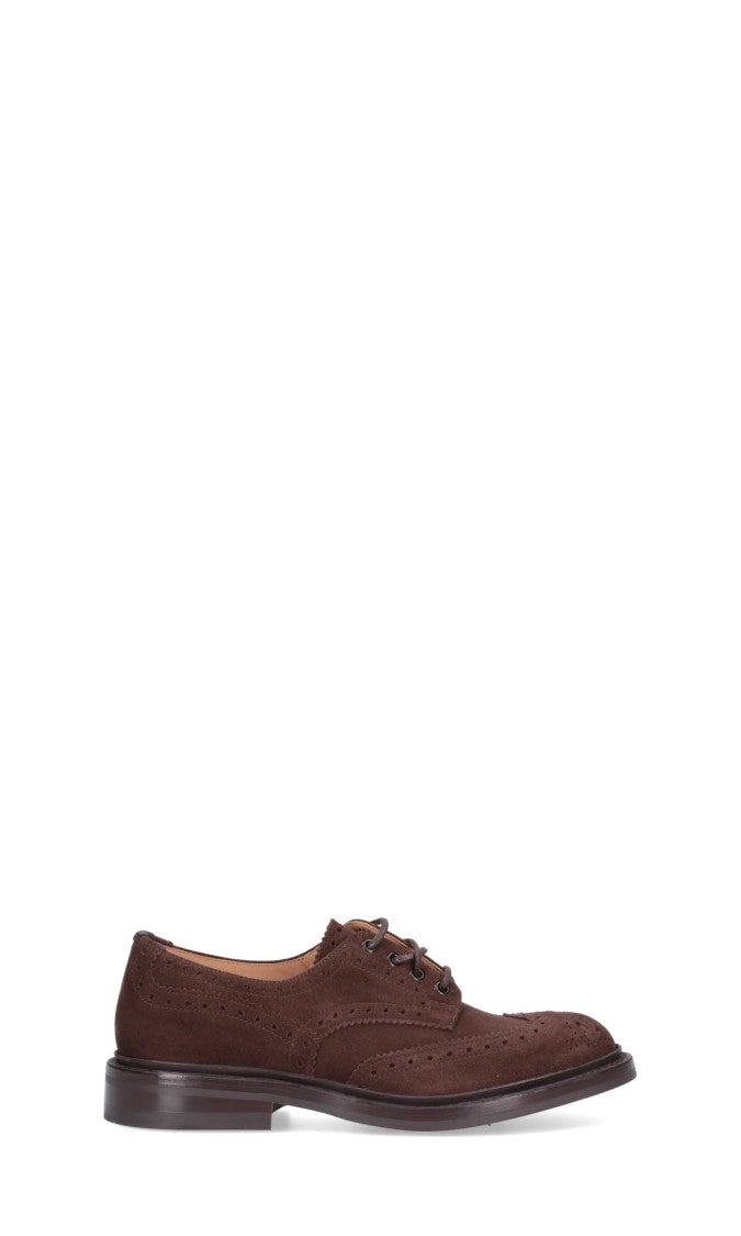 Tricker's Brogue-Style Suede Flat Shoes With Wingtip Accents