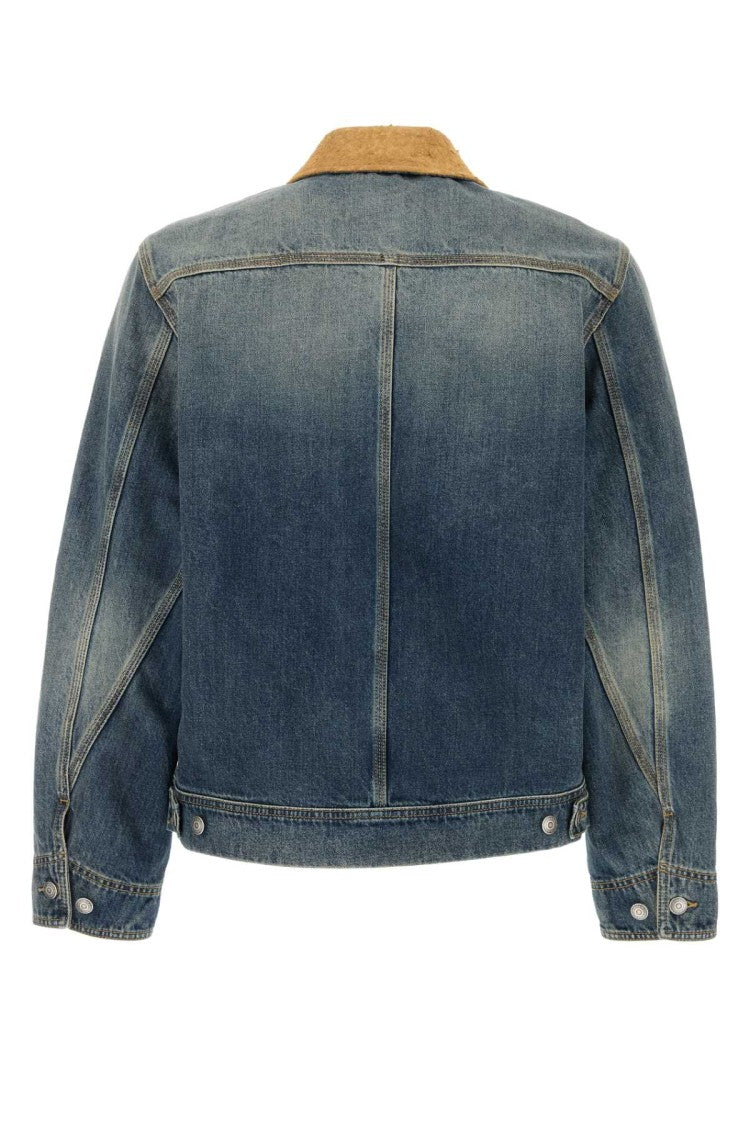 Alexander Mcqueen Faded Blue Denim Jacket With Contrasting Collar