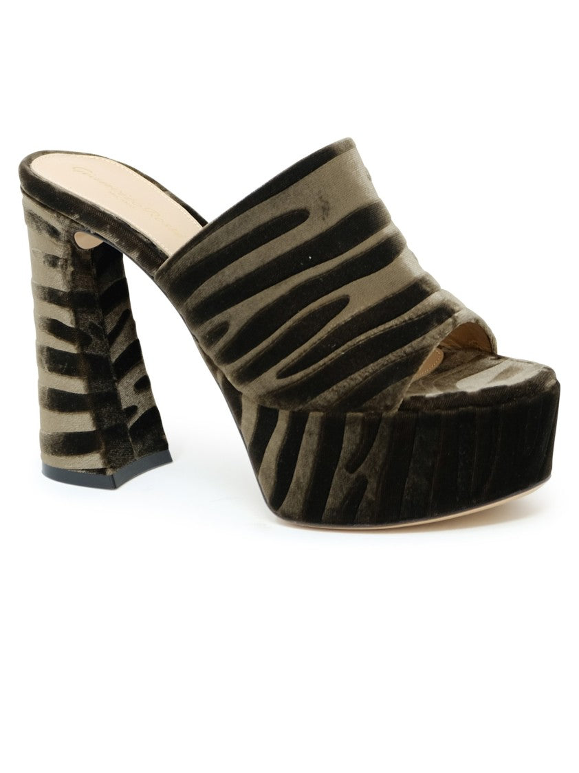 Gianvito Rossi Mink Zebra Print Velvet Mules