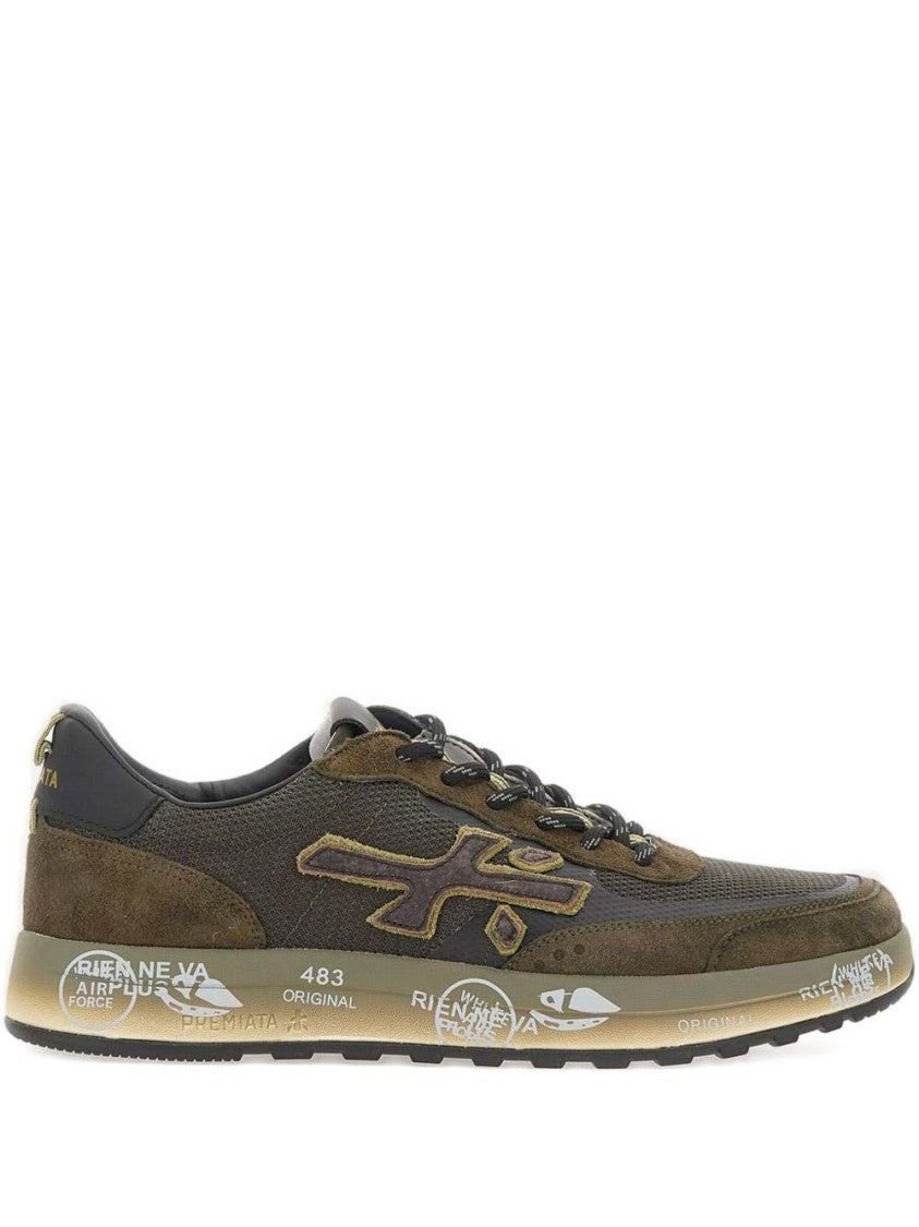 Premiata Earthy-Toned Suede And Mesh Sneakers With Distinctive Logo