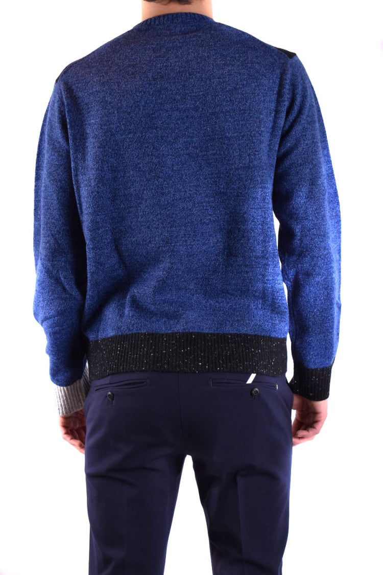 Neil Barrett Textured Blue Knit Sweater Color-Blocked Details