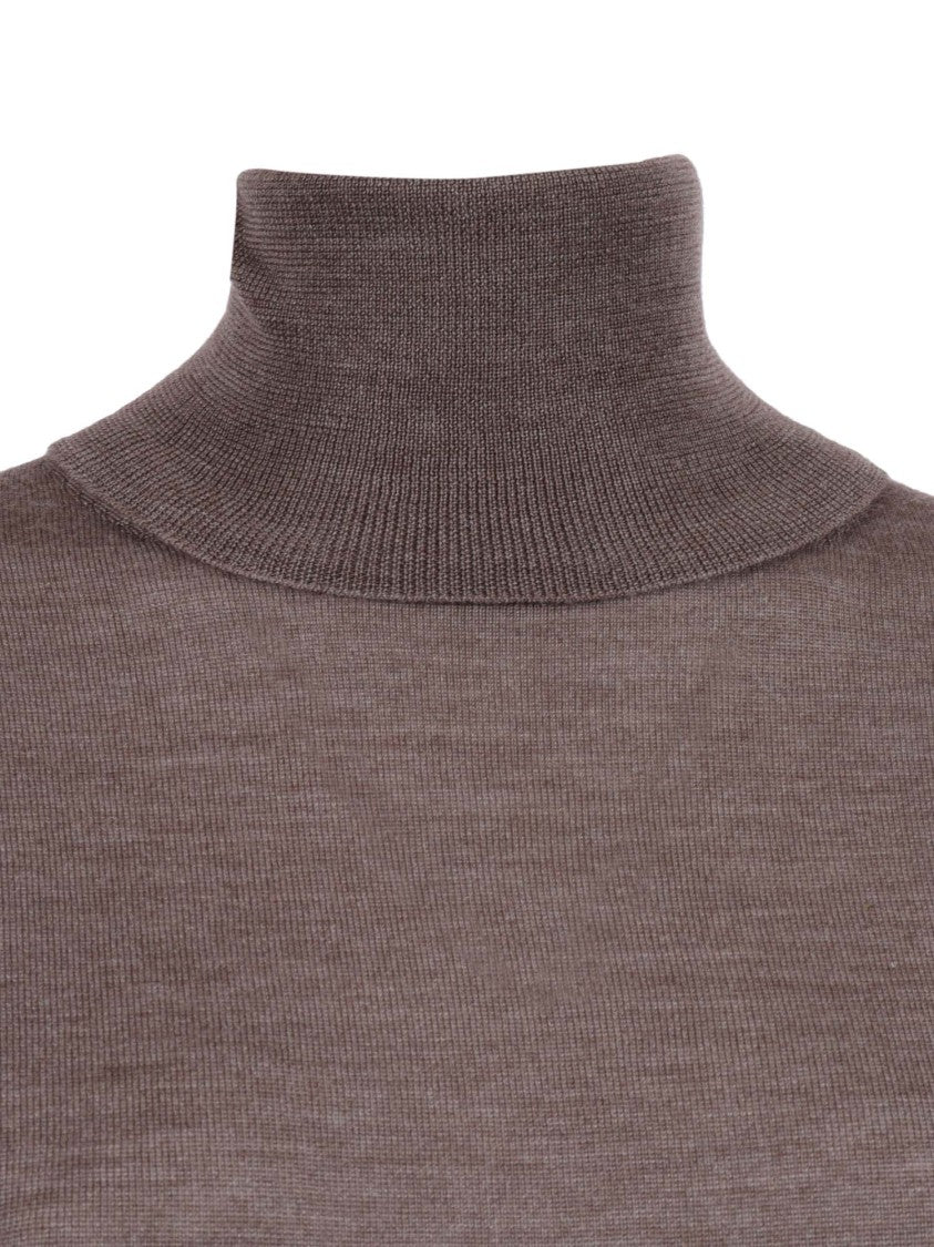 P.A.R.O.S.H. Refined Brown Turtleneck Sweater With Lightweight Knit And Ribbed Cuffs