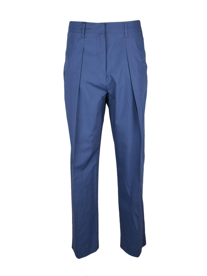 Marella Tailored Blue Trousers With Mid-Rise Waist And Front Pleats
