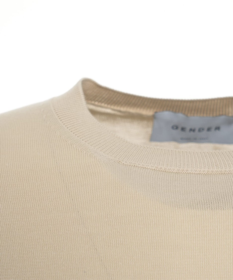 Gender Beige Knit Pullover With Ribbed Detail