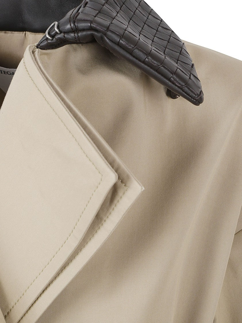 Bottega Veneta Knee-Length Trench Coat With Textured Collar And Belted Waist