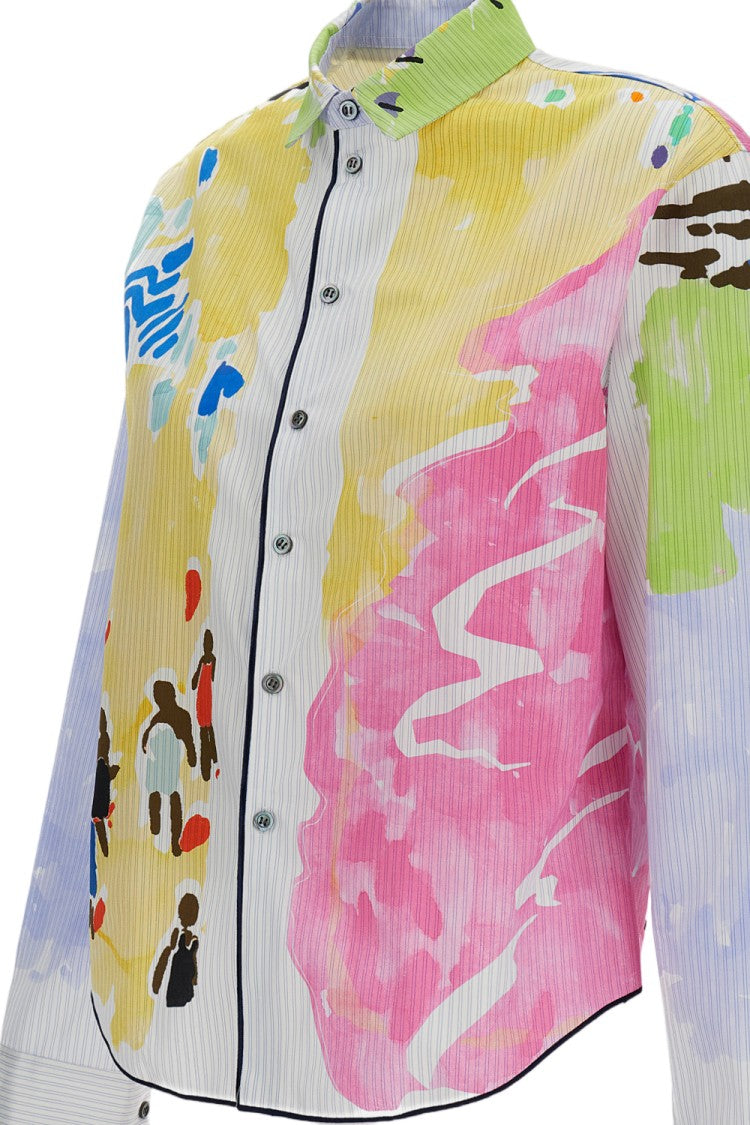 Rohka Watercolor-Print Cropped Cotton Shirt With Pointed Collar
