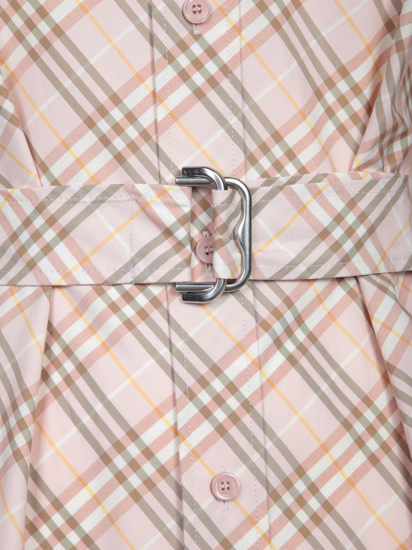 Burberry Belted Shirt Dress With Subtle Plaid Pattern