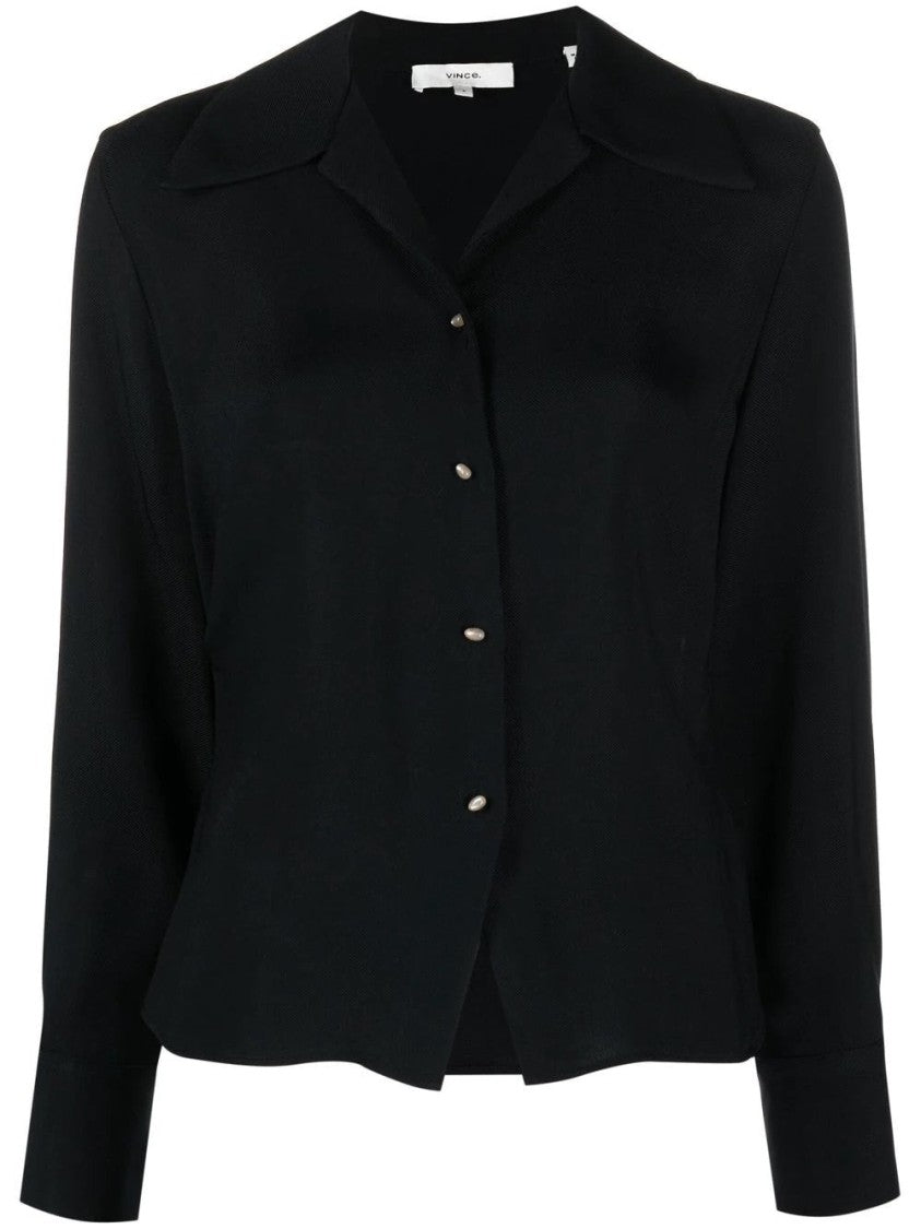 Vince Black Fitted Shaped Collar Viscose Long-Sleeve Shirt