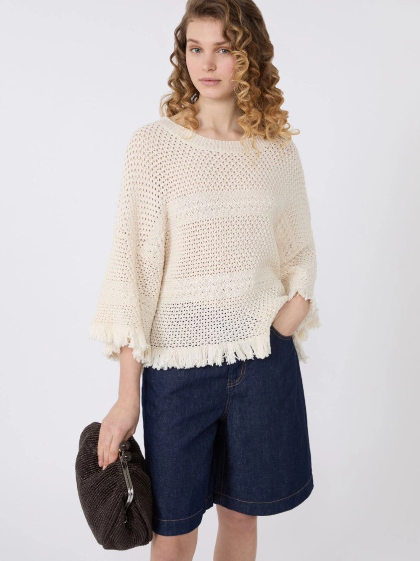 Max Mara Textured Open-Knit Sweater With Fringe Detail