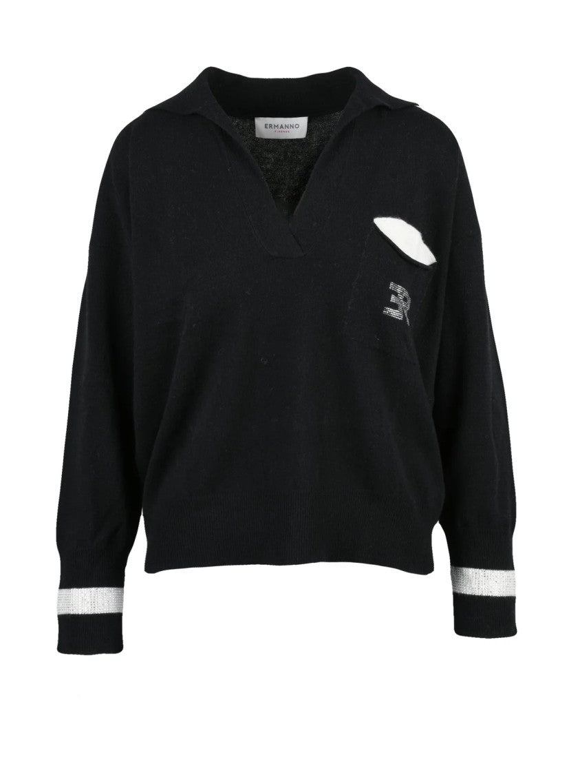 Ermanno Firenze Ermanno Firenze Knit Polo Shirt With V-Neck And Contrasting Details