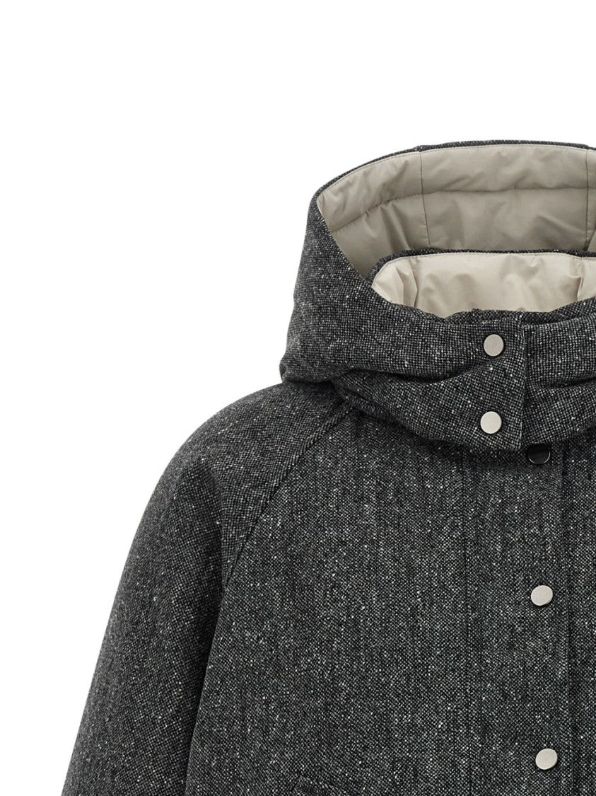 Brunello Cucinelli Dark Grey Cropped Boxy Textured Jacket