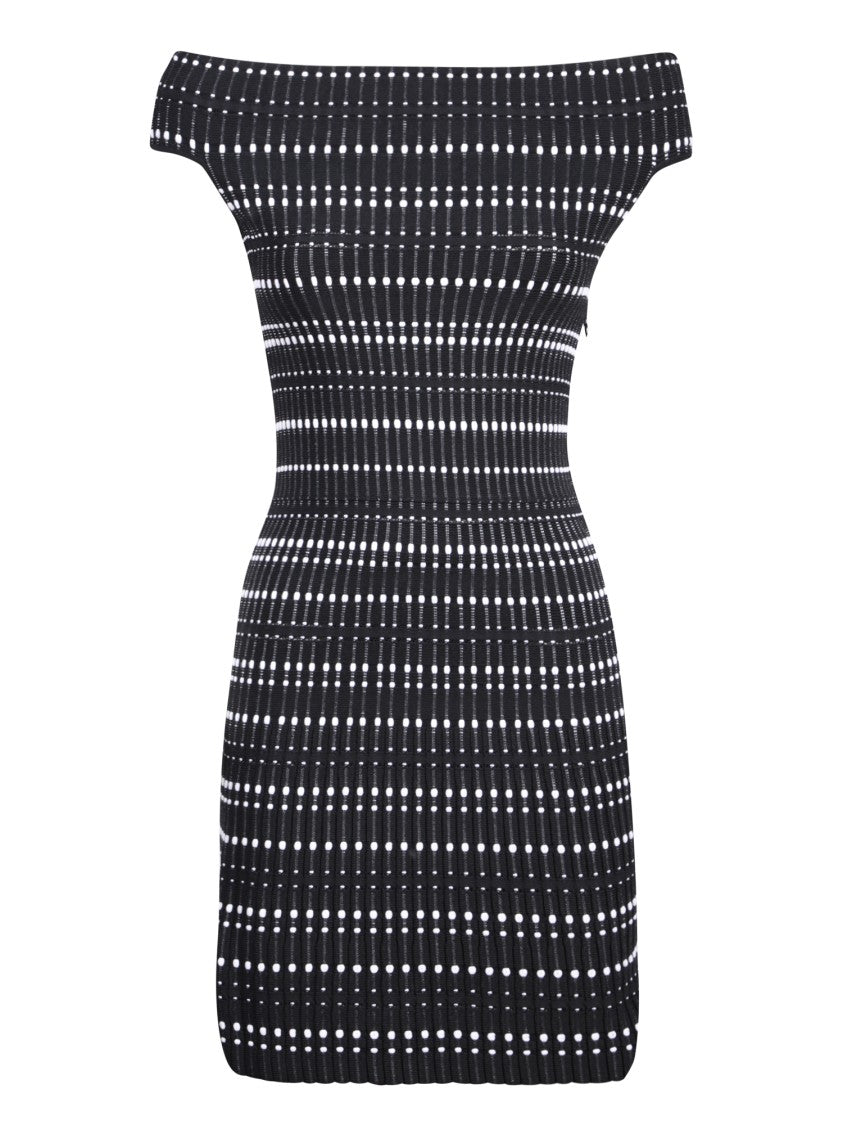 Alexander Mcqueen Black Knitted Dress With All-Over Polka Dot Motifs