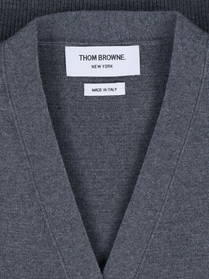 Thom Browne V-Neck Grey Virgin Wool Cardigan