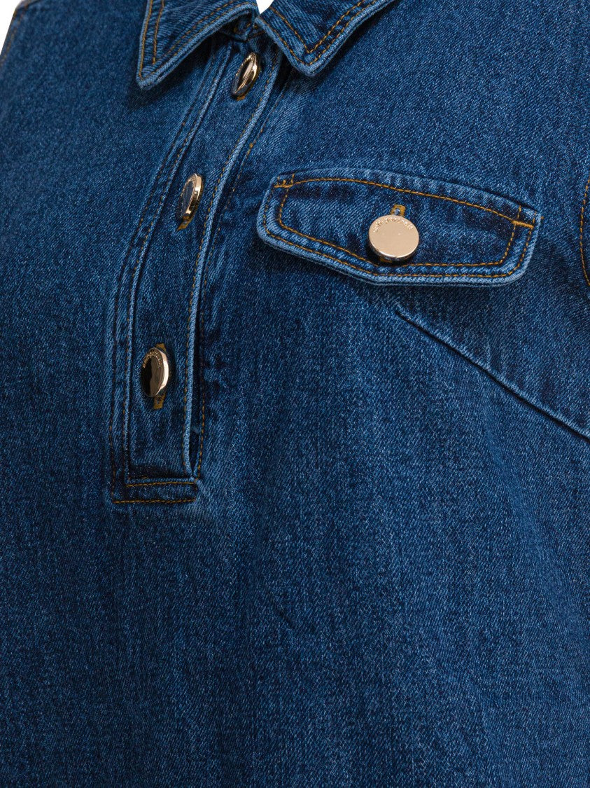 Self-Portrait Denim Mini Dress With Classic Collar