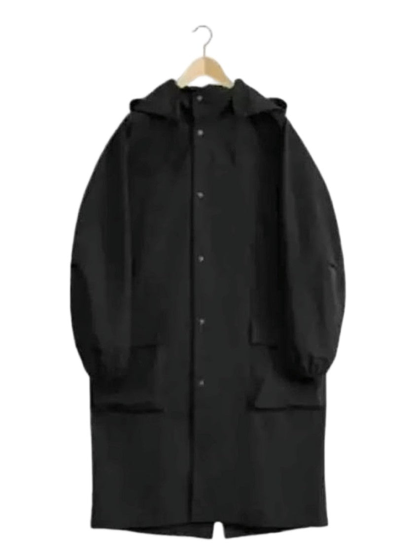 Lemaire Relaxed Black Coat With Hood And Button-Up Front