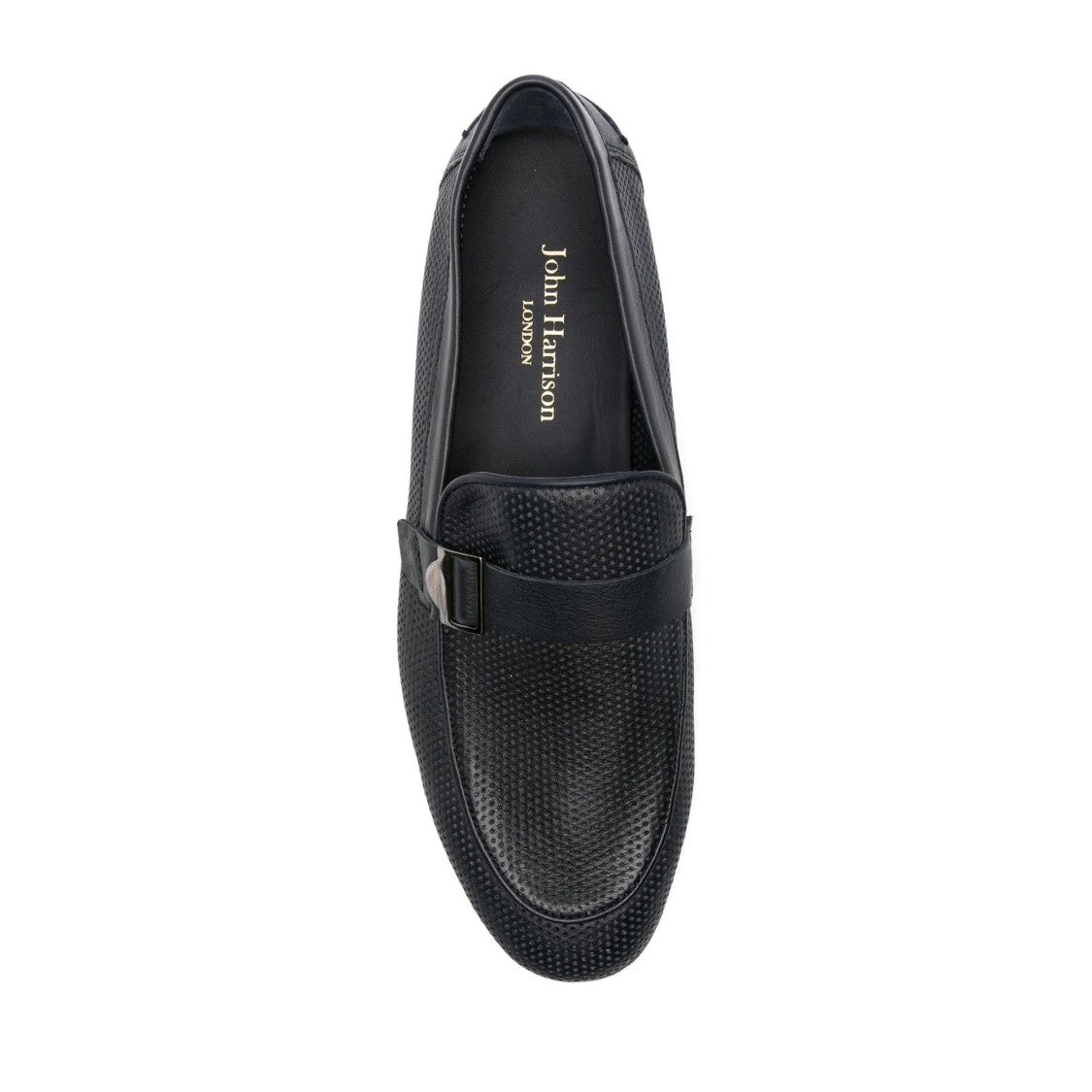 John Harrison Blue Perforated Leather Buckle Loafers