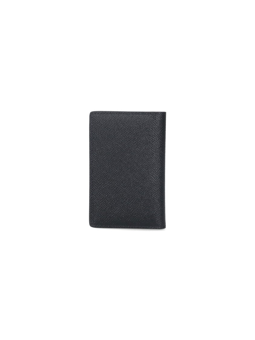 Dolce & Gabbana Textured Black Leather Cardholder With Logo Plaque And Multiple Slots