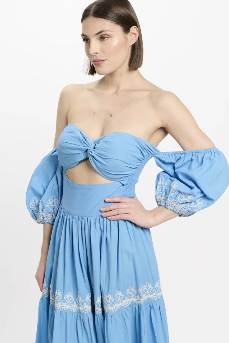 Miss June Long Dress Oxane Off-Shoulder In Embroidered Cotton
