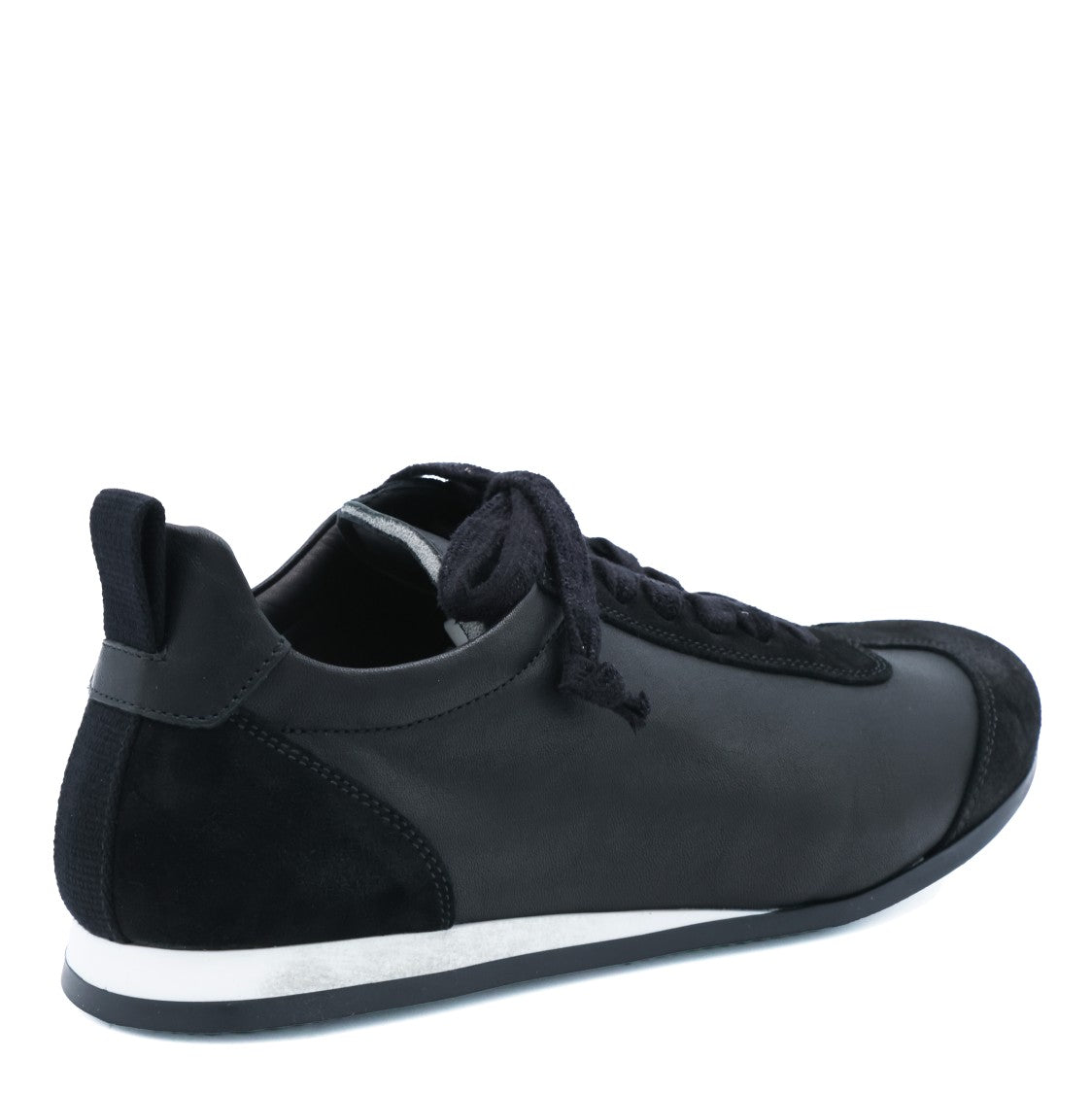 Uma Wang Black Leather Suede Inserts Low-Top Sneakers