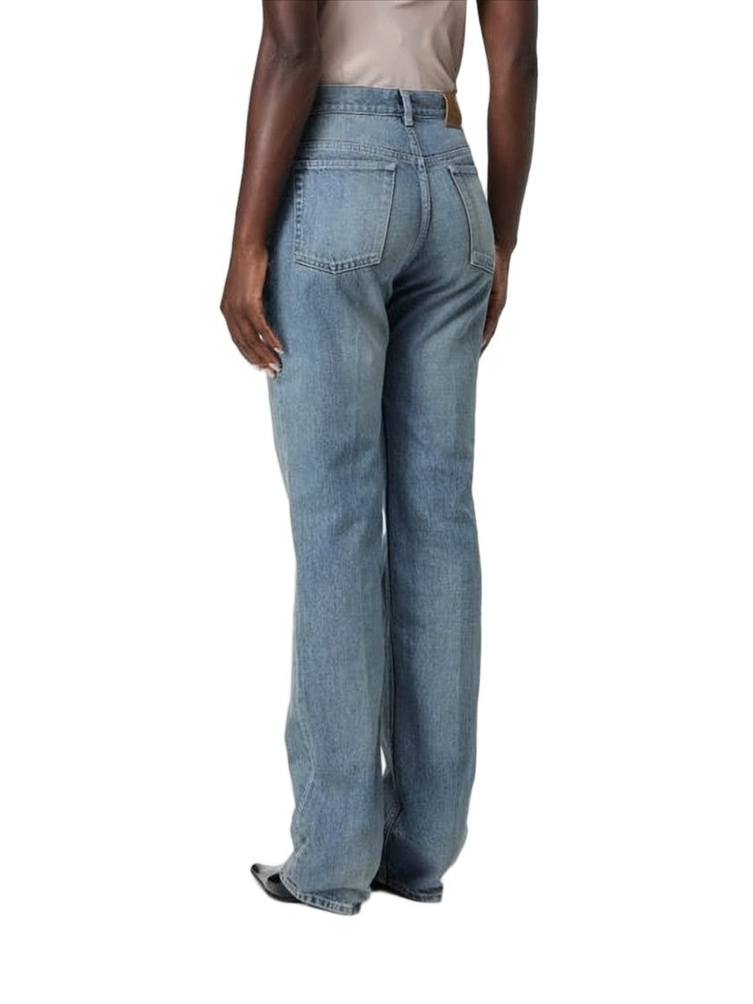 Saint Laurent Straight-Leg Light Blue Denim Pants