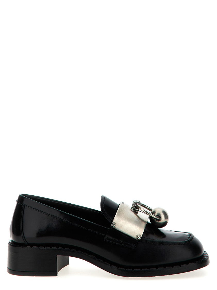 Prada Smoked Brushed Leather Loafers With Metal Piercing Detail